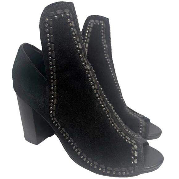 Colleen Cordero Booties Black Suede Studded Peep Toe Heels Women’s Size 7.5 EUC - Picture 1 of 11
